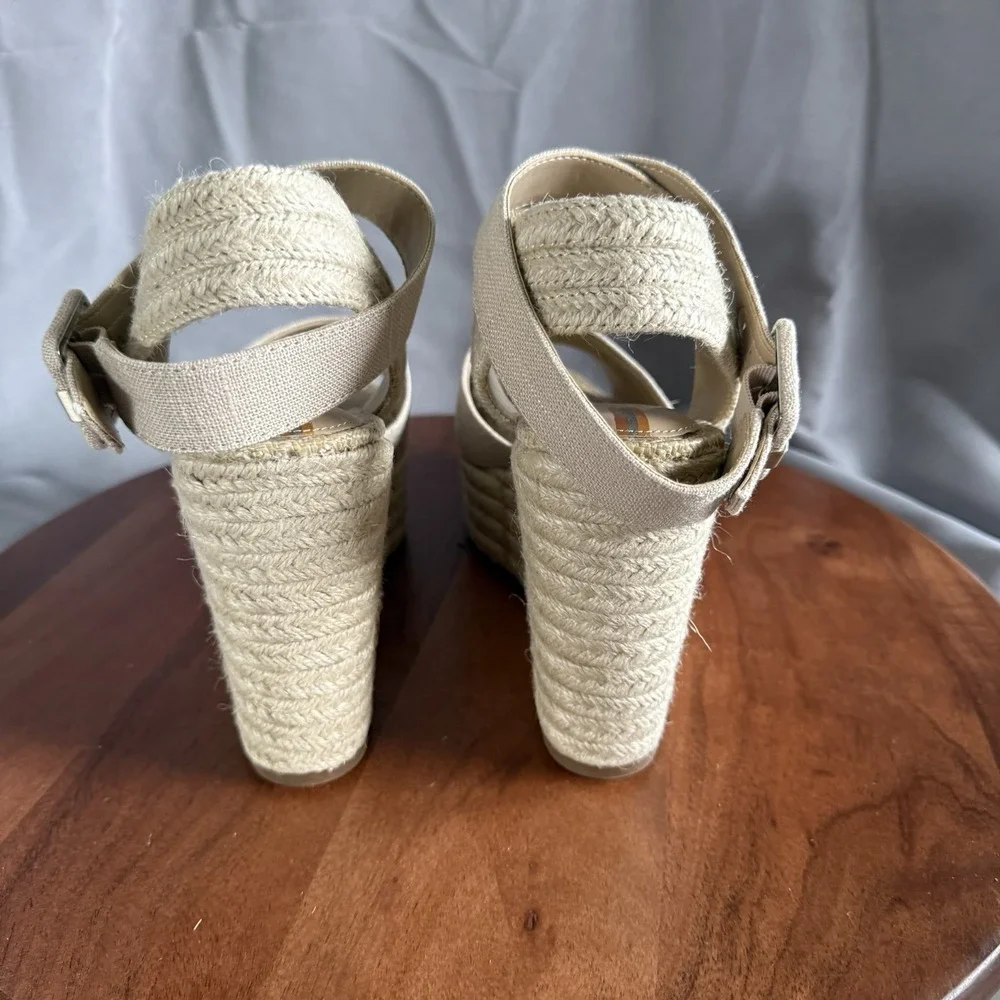 Sam Edelman Vada Natural Linen Espadrille Wedge Sandals Women Size 11 I6283F2250